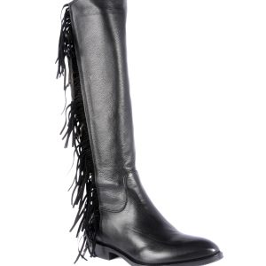 Black Leather knee high Boots with side Fringes