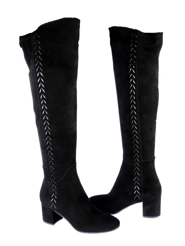 Le Pepe Women's Black Suede Over the knee boots with side leather details - Image 3